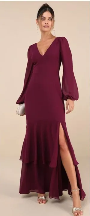 Lulus Tier Elegance Plum Purple Long Sleeve Tiered Maxi Dress Size XXL Formal thumbnail 1