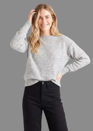 Quince Baby Alpaca Wool Diamond Stitch Crew Sweater – Light Grey – M thumbnail 1