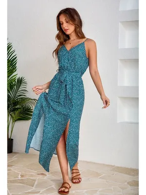 NWT Cupshe Green V-Neck Split Maxi Dress - Size: Large thumbnail 11