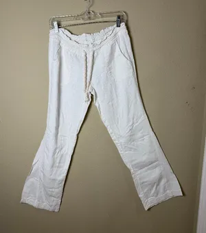 ROXY White Linen Drawstring Wide Leg White Pants Trousers Size Small thumbnail 1