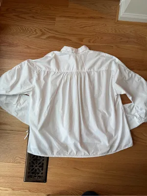 Free People Cotton Brown Eyed Girl White Poplin Ruched Tie Sleeve Shirt S thumbnail 11