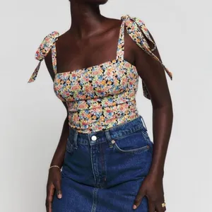 Reformation Floral Tie-Strap Tank Top in Navy Multi thumbnail 3
