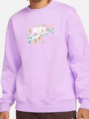 Nike Floral Mushroom Embroidered Sweatshirt Lilac Purple Fleece Crewneck XL thumbnail 1