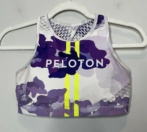 Peloton WITH Wear It To Heart Purple Camo High Neck Sports Bra Size Small thumbnail 1