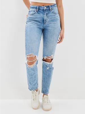 American Eagle Strigid Distressed Mom Jeans Light Wash Size 6 Regular thumbnail 3