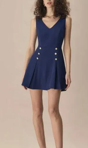 RIHOAS Women's Navy V-Neck Pleated Mini Dress 3 thumbnail 1