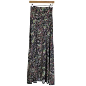 LuLaRoe Paisley Print Maxi Skirt Navy Blue Pink Green Boho Flounce Size XXS thumbnail 5
