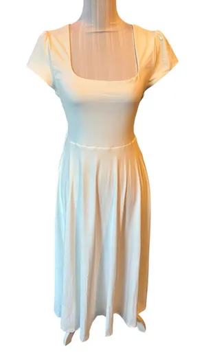 White Dress Square Neck NWOT Size L Flare Skirt Midi thumbnail 1