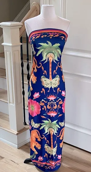 SheIn Colorful Vibrant Maxi Dress Strapless Blue Gold Multicolor New thumbnail 1