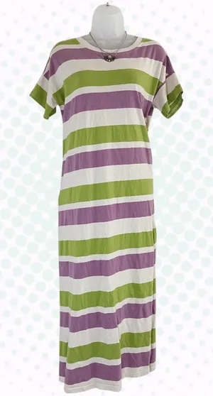 Hayden LA Green Purple & White Striped Short Sleeve T-Shirt Maxi Dress Size S thumbnail 1