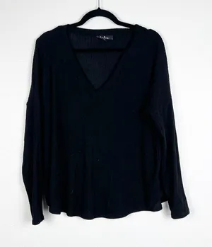 Lulus Long Sleeve‎ Ribbed Top Black Sz S thumbnail 1