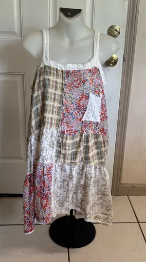 Large Pol Golden Fields Floral/Plaid Patchwork bohemian style Dress. In EUC! thumbnail 1