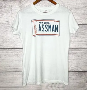 Seinfeld Assman License Plate T-Shirt Women’s Size Large White Graphic Tee thumbnail 1