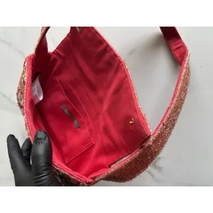 Anthropologie Fiona Beaded Shoulder Bag Red White Checkerboard Floral Flap Purse thumbnail 13