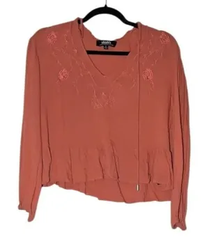 Lulu's Terracotta Rose Embroidered Peasant Top, Small thumbnail 1