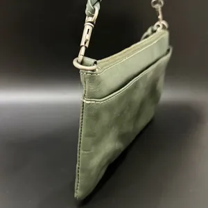 LUCKY BRAND Olive Green Genuine Leather Woven Strap Wristlet Mini Shoulder Bag thumbnail 5