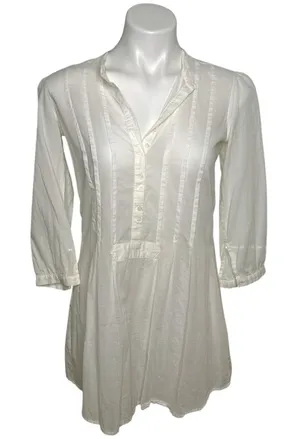 AllSaints White Cotton Pin Tuck V Neck 3/4 Sleeve Tunic Shirt US‎ 4 thumbnail 1