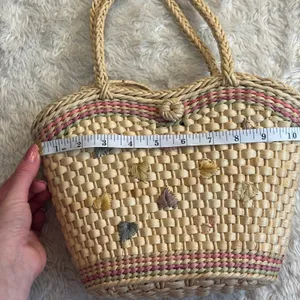 Vintage Straw Cottagecore Handle Purse Basket Bag Pink Gingham Floral thumbnail 11
