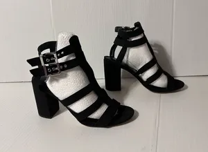 Express black ankle strap block heels women size 6 thumbnail 1