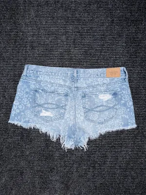Abercrombie Fitch Low Rise Micro Mini Floral Denim Distressed Jean Shorts 8 Y2K thumbnail 2