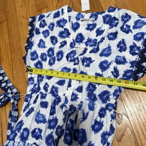 Abercombie NWT Blue Patterened Tiered Midi Tie Waist Shirt Dress Small Petite thumbnail 7