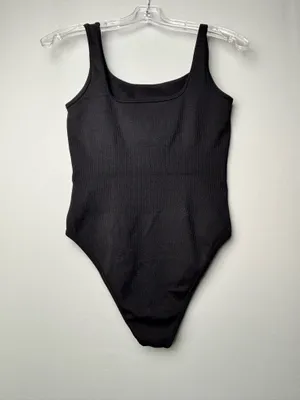OQQ Black Ribbed Square Neck Bodysuit Medium | Stretchy Minimalist Tank Top thumbnail 9