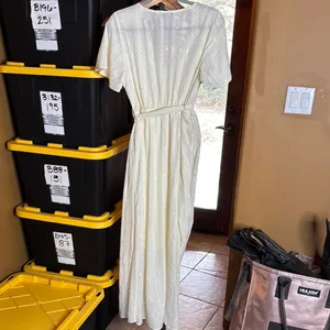 NWOT Carly Jean Los Angeles Butter Yellow Embroidered Maxi Wrap Dress XL Boho thumbnail 10