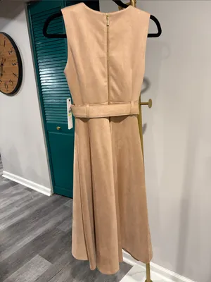 Calvin Klein NWT Sleeveless Belted Faux Suede Fit & Flare Midi Dress - tan thumbnail 4
