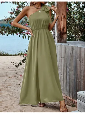 NEW Olive Green One Shoulder Maxi Dress S thumbnail 6
