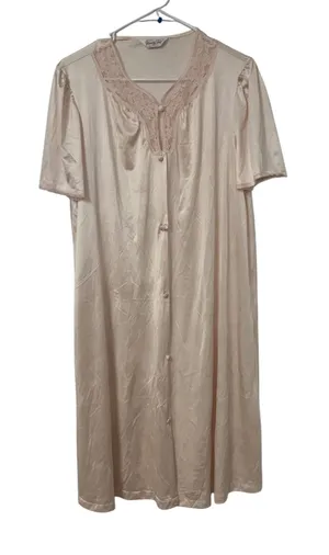 80s Vanity Fair Vintage Nightgown Light Pink Lace Trim Nylon USA Size M Coquette thumbnail 1