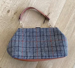 Plaid Handbag in Brown Faux Leather and Grey thumbnail 1