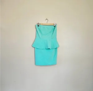 Deb Shops SALE! Mint Green Y2K Strapless Peplum Dress Size L Juniors EUC thumbnail 3