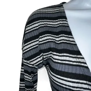 FREE PEOPLE Always With Me Striped Black Gray Wrap Tie Crop Top EUC Size‎ Small thumbnail 4
