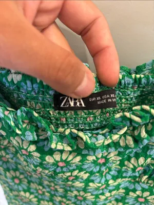 Zara Green Floral Daisy Print Mini Dress Ruffle Strap Smocked XS thumbnail 2
