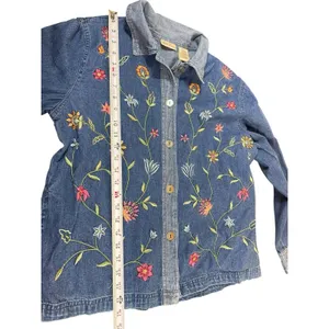 VTG 90s Bobbie Brooks Embroidered Floral Mixed Denim Shirt Button Up L Boho thumbnail 8