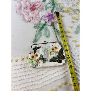 Vintage Style Butterfly‎ Floral Kiss Lock Frame Bag Cream Crossbody Chain Strap thumbnail 3