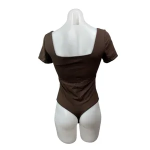 Aritzia Babaton Original Contour Brown Square Neck Short Sleeve Bodysuit Top M thumbnail 4