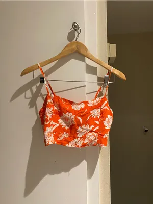 Free People Orange Floral set with tie-Back Cami Top and ruffled mini skirt, xs thumbnail 8
