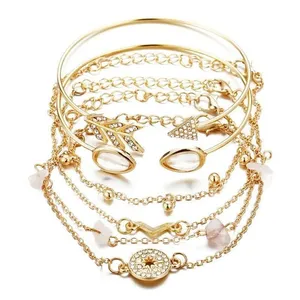 Gold Arrow Stacking Bracelets Bohemian Stone Beads Chains Fashion 6-pc Jewelry thumbnail 3