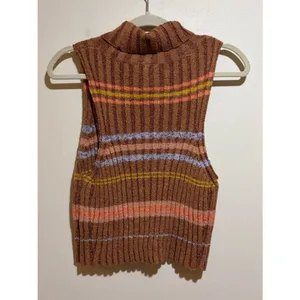 Free People L Edith Striped Turtleneck Sweater Brown Crop Tank Sleeveless Ribbed thumbnail 10