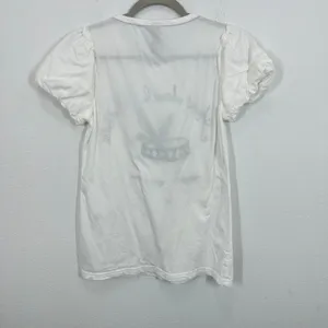 Forever 21 Y2K White Graphic Tee with Puff Sleeves French Dancer Beaded Size Medium thumbnail 6