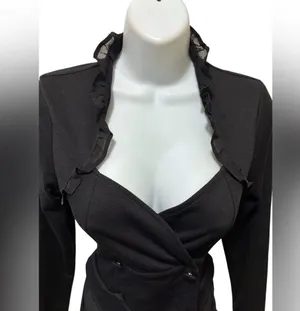 Hot Topic Black Sweetheart Double-Breasted Tiered Ruffle Jacket S Steampunk Goth thumbnail 2