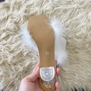NWOT White Fluffy Faux Fur Square Toe Clear Kitten Heel Mules Heels US 10 thumbnail 5