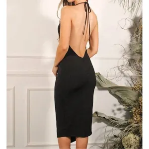NEW Katie May Ringleader black halter deep v neck line knee length Dress Size S thumbnail 2