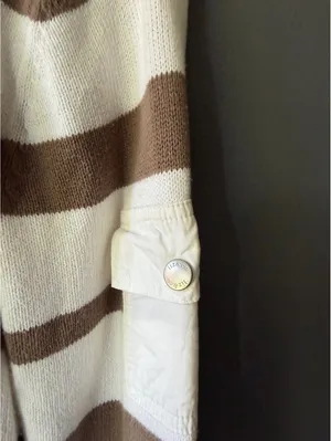 Liz & Co. Brown and White Striped Cotton Half-Zip Sweater, Size M thumbnail 6