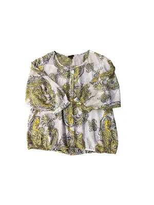 Ann Taylor Paisley Blouse Womens L Yellow Gray Sheer Used thumbnail 3