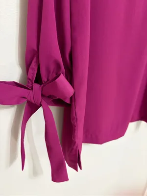 NEW Ann Taylor V-Neck Tie Sleeve Popover Blouse in Dark Pink - Size M thumbnail 7