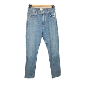 AGOLDE High Rise Straight Leg Distressed Jeans Light Wash Size 27‎ Button Fly thumbnail 3