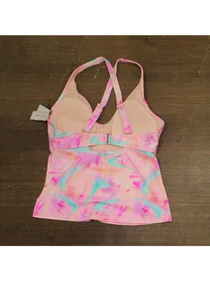 NWT Salt + Cove Swim Top with Crisscross Back Wave After Wave Pink Multi 1X thumbnail 3