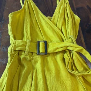 Wild Fable Mustard Yellow Linen Blend Smocked‎ Back Belted Mini Dress Womens M thumbnail 4